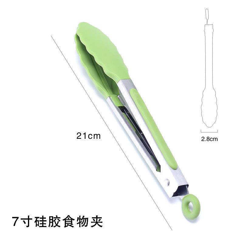 Cross-border BBQ Grill Clip 7-inch 9-inch 12-inch Three-piece Set Stainless Steel Silicone Food Clip Kitchen Food Clip