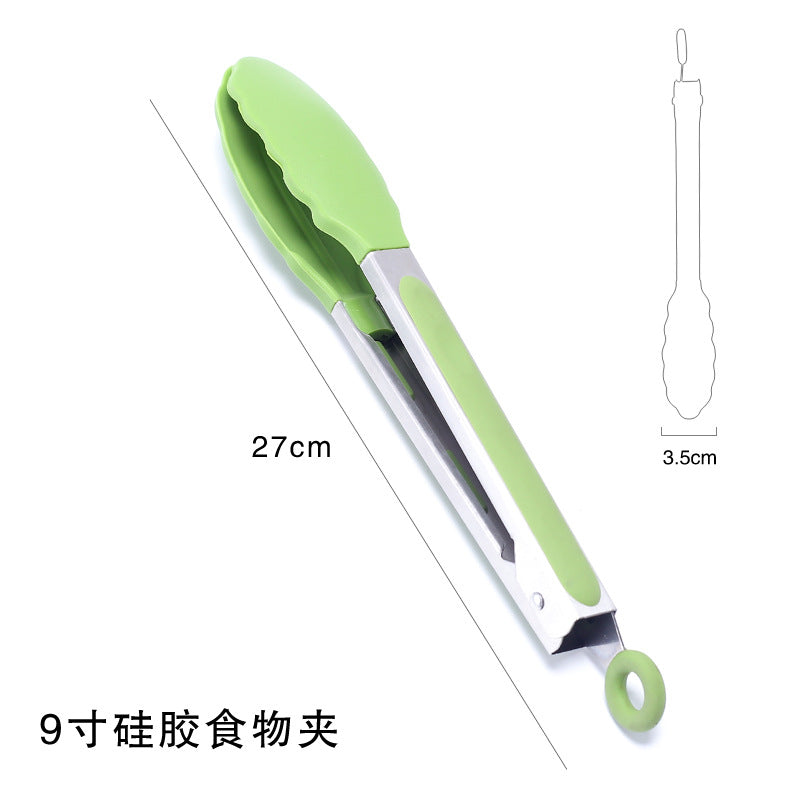 Cross-border BBQ Grill Clip 7-inch 9-inch 12-inch Three-piece Set Stainless Steel Silicone Food Clip Kitchen Food Clip
