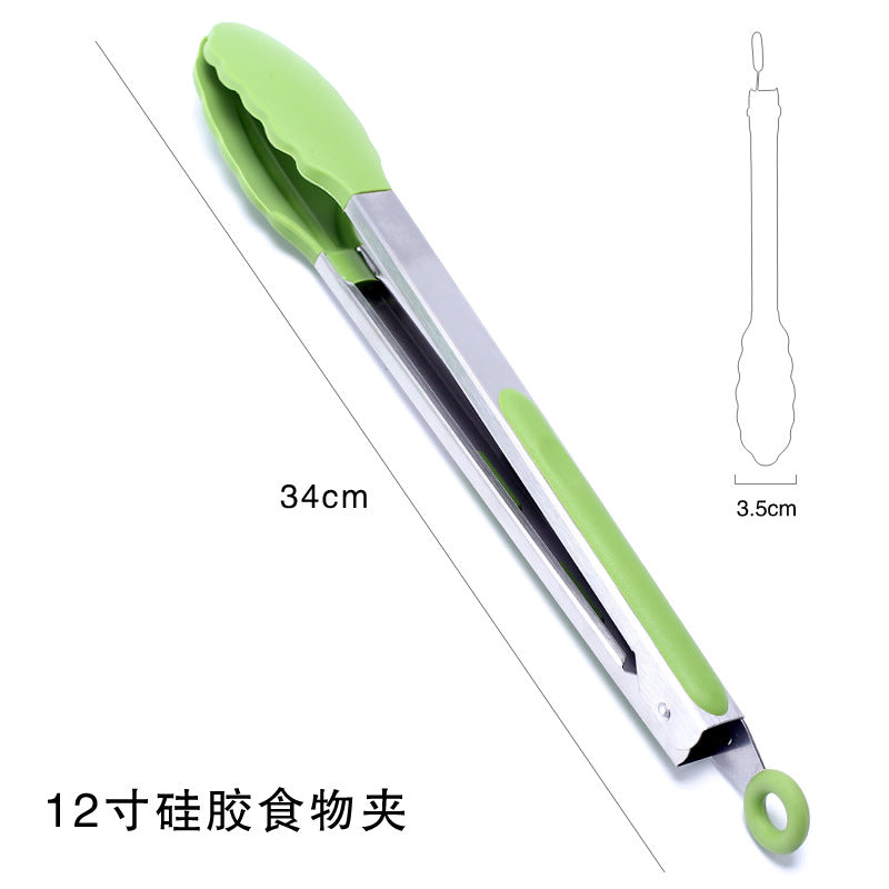 Cross-border BBQ Grill Clip 7-inch 9-inch 12-inch Three-piece Set Stainless Steel Silicone Food Clip Kitchen Food Clip