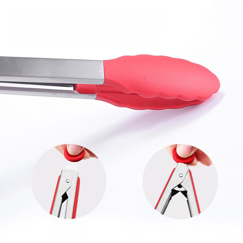 Cross-border BBQ Grill Clip 7-inch 9-inch 12-inch Three-piece Set Stainless Steel Silicone Food Clip Kitchen Food Clip