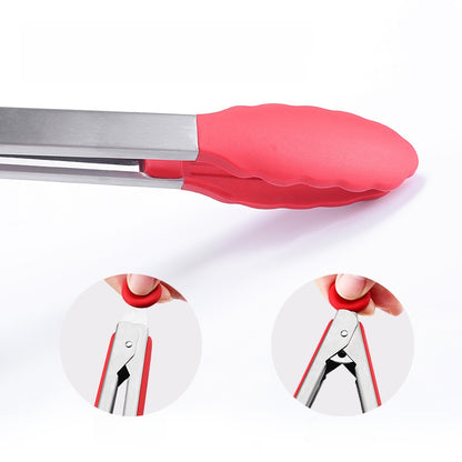 Cross-border BBQ Grill Clip 7-inch 9-inch 12-inch Three-piece Set Stainless Steel Silicone Food Clip Kitchen Food Clip