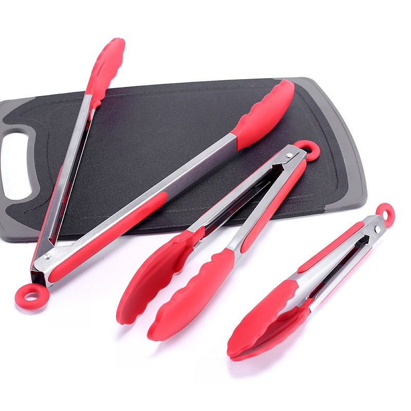 Cross-border BBQ Grill Clip 7-inch 9-inch 12-inch Three-piece Set Stainless Steel Silicone Food Clip Kitchen Food Clip