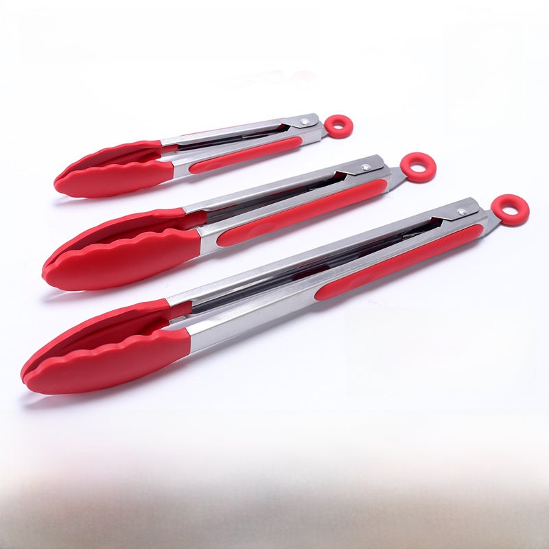 Cross-border BBQ Grill Clip 7-inch 9-inch 12-inch Three-piece Set Stainless Steel Silicone Food Clip Kitchen Food Clip