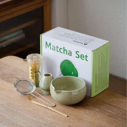 Cross-Border Ceramic Matcha Bowl Set with Japanese-Style Tea Whisk, Matcha Stirrer, Tea Set Gift Box