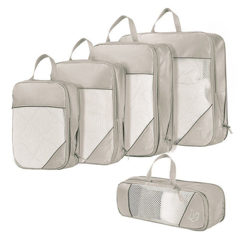 Cross-Border Compressed Travel Five-Piece Storage Bag Waterproof Extended Mesh Clothing Home Luggage Four-Piece Storage Bag