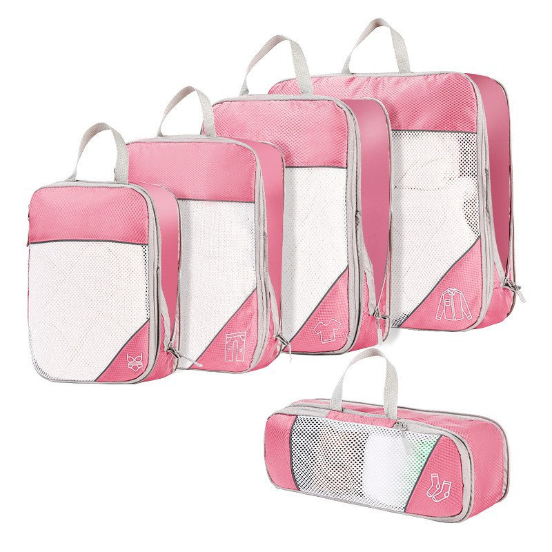 Cross-Border Compressed Travel Five-Piece Storage Bag Waterproof Extended Mesh Clothing Home Luggage Four-Piece Storage Bag