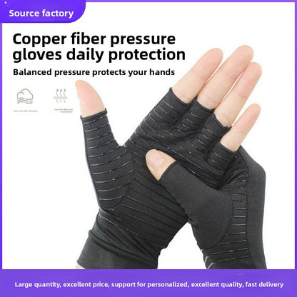 Cross-Border Copper Fiber Pressure Half Finger Cycling Gloves Outdoor Sports Fitness Care Strap Silicone Non-Slip Gloves