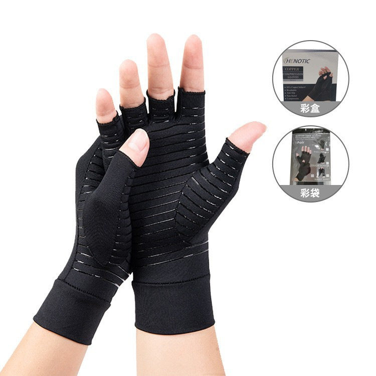Cross-Border Copper Fiber Pressure Half Finger Cycling Gloves Outdoor Sports Fitness Care Strap Silicone Non-Slip Gloves