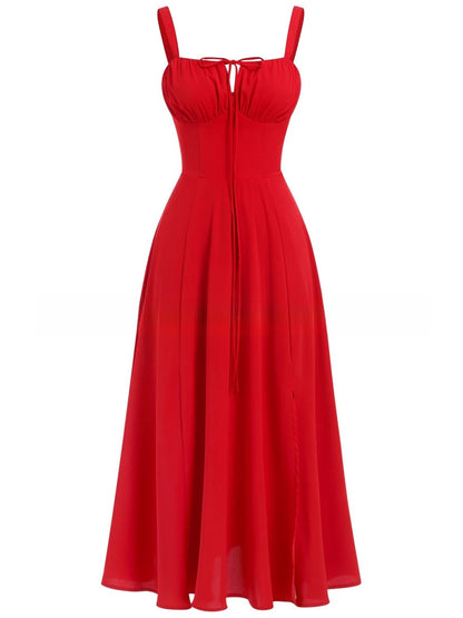Cross-Border European and American 2026 Amazon Summer New Printed Tie-Up Strap Dress with Back Tie Waist-Cinching Long Dress