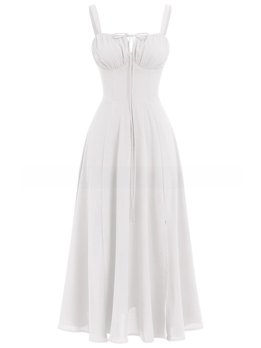 Cross-Border European and American 2026 Amazon Summer New Printed Tie-Up Strap Dress with Back Tie Waist-Cinching Long Dress