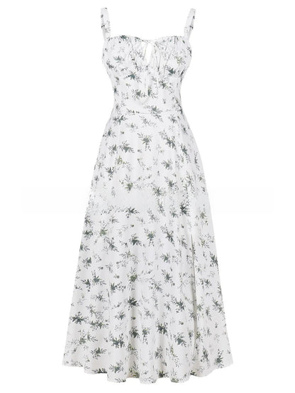 Cross-Border European and American 2026 Amazon Summer New Printed Tie-Up Strap Dress with Back Tie Waist-Cinching Long Dress