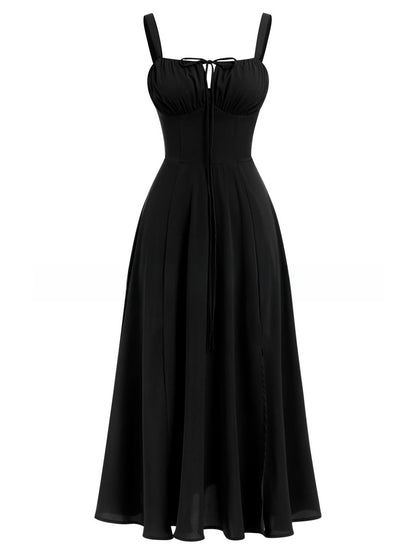 Cross-Border European and American 2026 Amazon Summer New Printed Tie-Up Strap Dress with Back Tie Waist-Cinching Long Dress