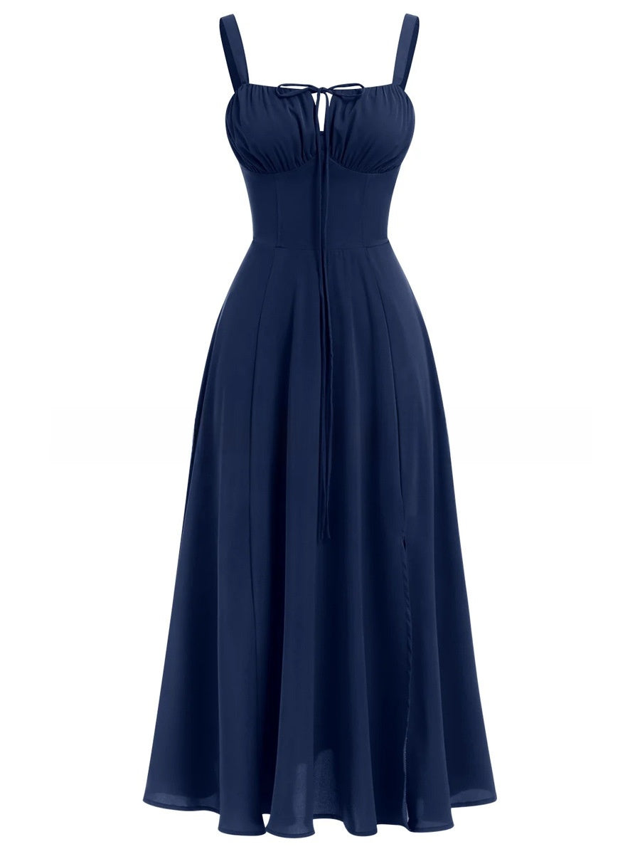 Cross-Border European and American 2026 Amazon Summer New Printed Tie-Up Strap Dress with Back Tie Waist-Cinching Long Dress