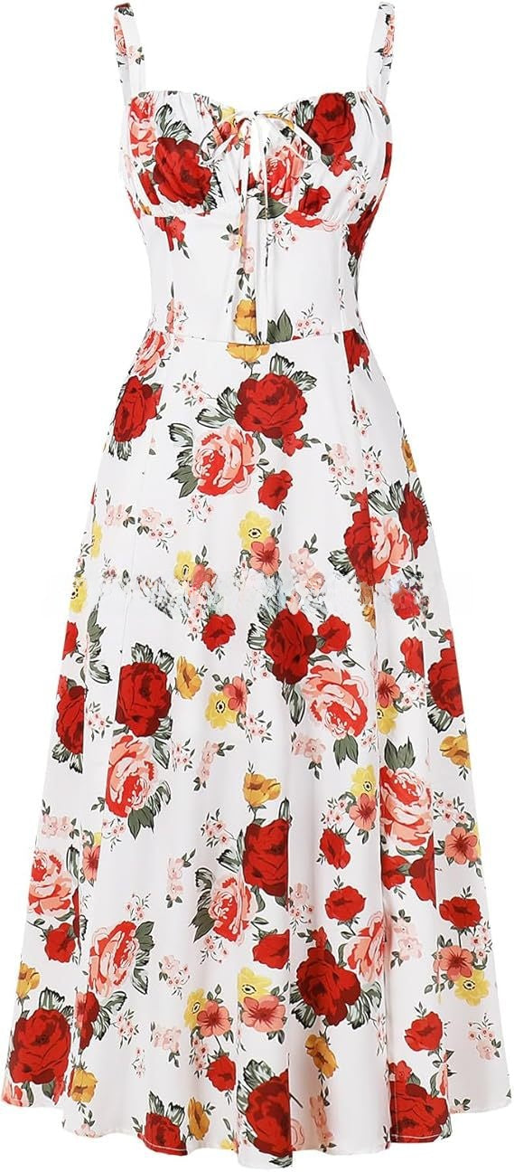 Cross-Border European and American 2026 Amazon Summer New Printed Tie-Up Strap Dress with Back Tie Waist-Cinching Long Dress