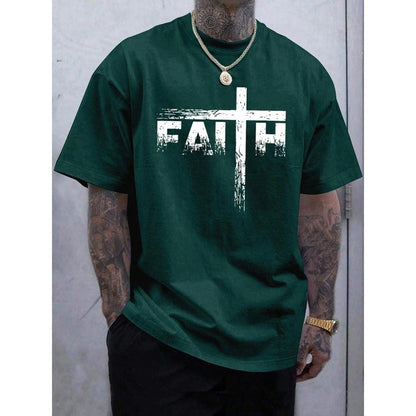 Cross-Border European Size Men's Letter Print Round Neck Tee, Regular Fit Casua