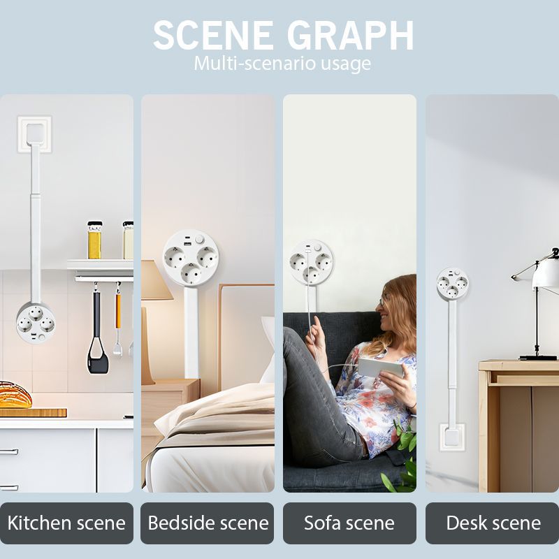 Cross-Border European Standard USB Socket Converter Multi-Socket Extension Strip with Switch, Rotating and Retractable Extension