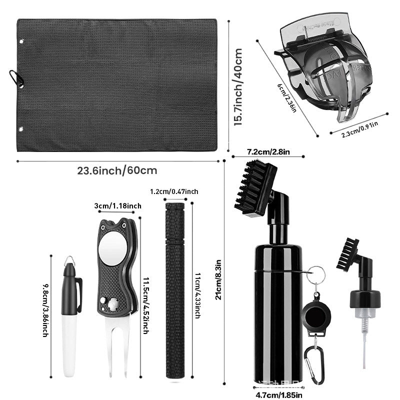 Cross-Border Golf Cleaning Set Towel Green Fork Spray Brush Golf Club Cleaner Tool Gift