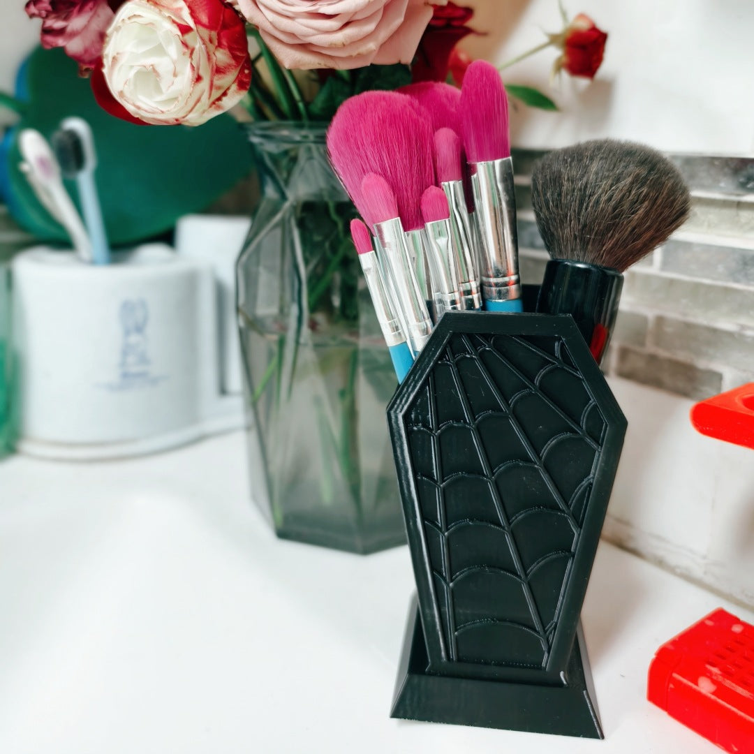 Cross-Border Gothic Coffin-Shaped Spider Web Makeup Brush Holder Bedroom Dresser Decoration Ornaments Creative Ornaments
