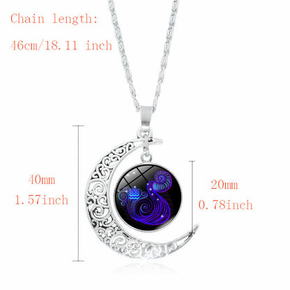 Cross-Border Hot Selling 12 Constellation Necklace Twelve Zodiac Signs Time Gem Moon Glass Pendant European and American Necklace Wholesale