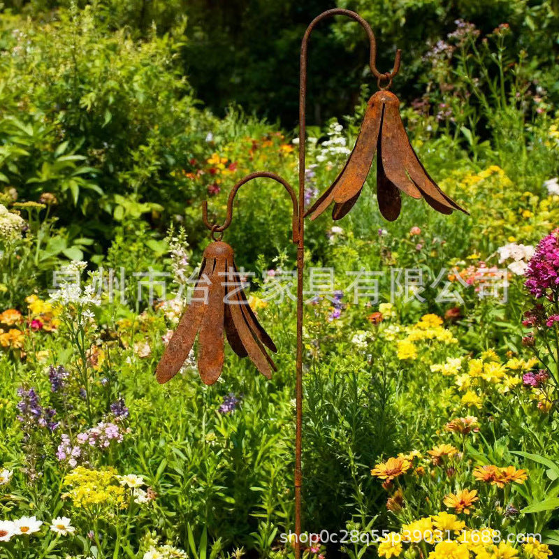 Cross-Border Hot-Selling Rusty Flower Wind Chime Floor Plug, Garden Decoration Floor Plug Ornaments Hot Selling Garden