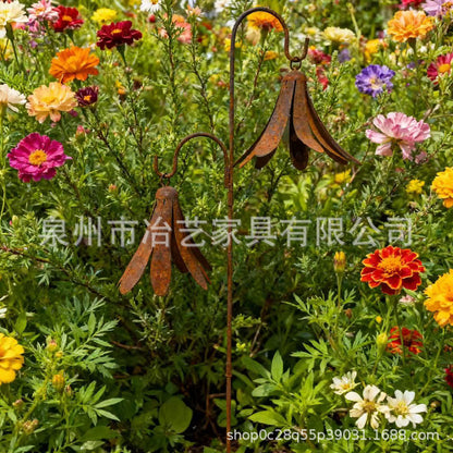 Cross-Border Hot-Selling Rusty Flower Wind Chime Floor Plug, Garden Decoration Floor Plug Ornaments Hot Selling Garden