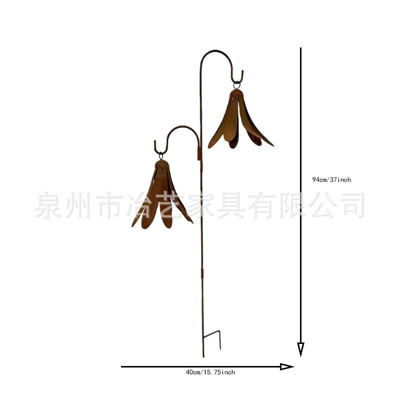 Cross-Border Hot-Selling Rusty Flower Wind Chime Floor Plug, Garden Decoration Floor Plug Ornaments Hot Selling Garden