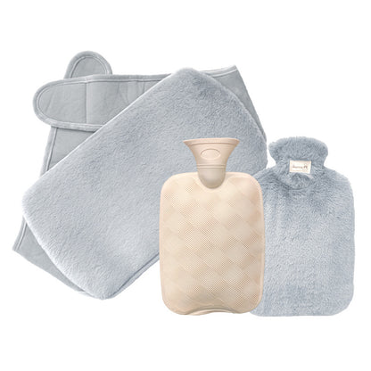 Cross-border in stock 2L water filling hot water bag imitation rabbit plush lengthened waist support filling warm belly PVC warm water bag