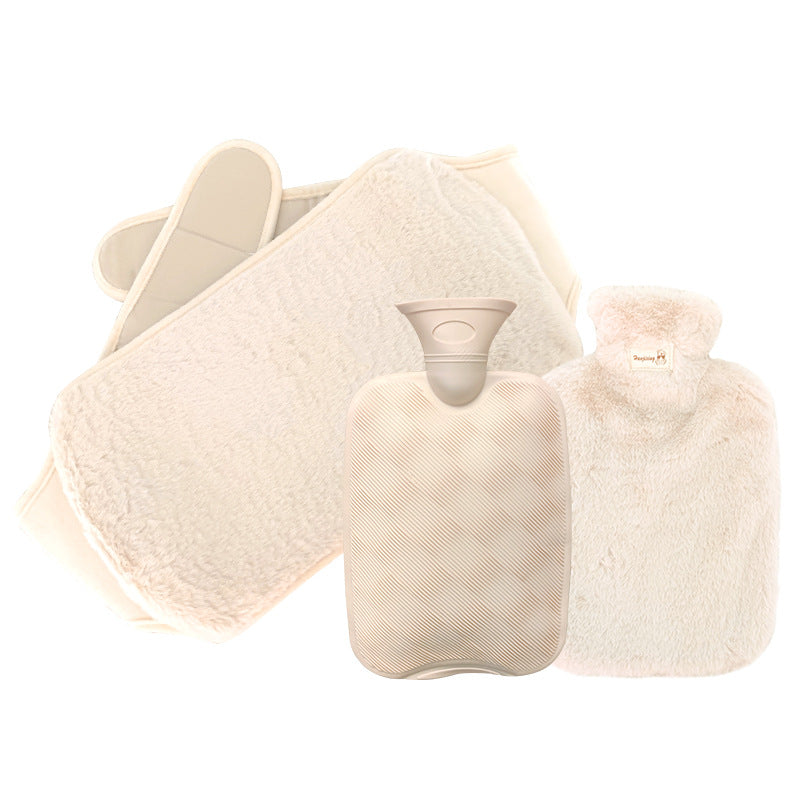 Cross-border in stock 2L water filling hot water bag imitation rabbit plush lengthened waist support filling warm belly PVC warm water bag