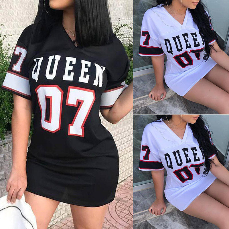 Cross-border New European and American Women's dress Casual Hip-hop 07 Letter Printing Spring and Summer Short-sleeved T-shirt dress Women