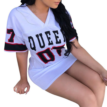 Cross-border New European and American Women's dress Casual Hip-hop 07 Letter Printing Spring and Summer Short-sleeved T-shirt dress Women