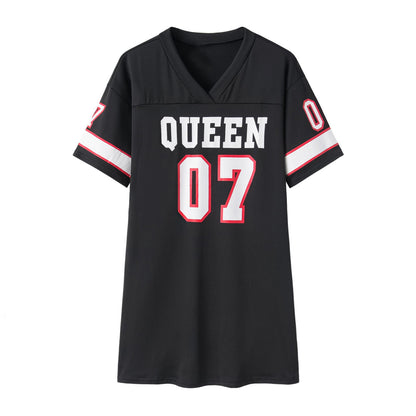 Cross-border New European and American Women's dress Casual Hip-hop 07 Letter Printing Spring and Summer Short-sleeved T-shirt dress Women