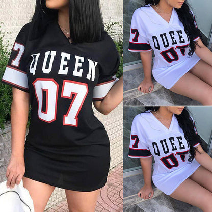 Cross-border New European and American Women's dress Casual Hip-hop 07 Letter Printing Spring and Summer Short-sleeved T-shirt dress Women