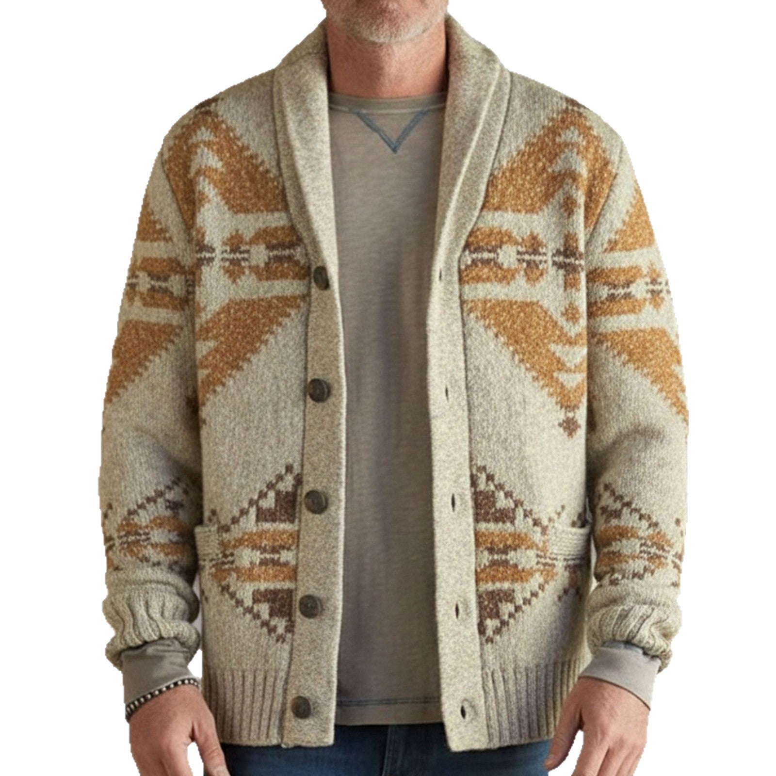 Cross-Border New Men's Ethnic Style Retro Geometric Jacquard Knitted Cardigan Autumn and Winter Loose Warm Sweater Sy0052