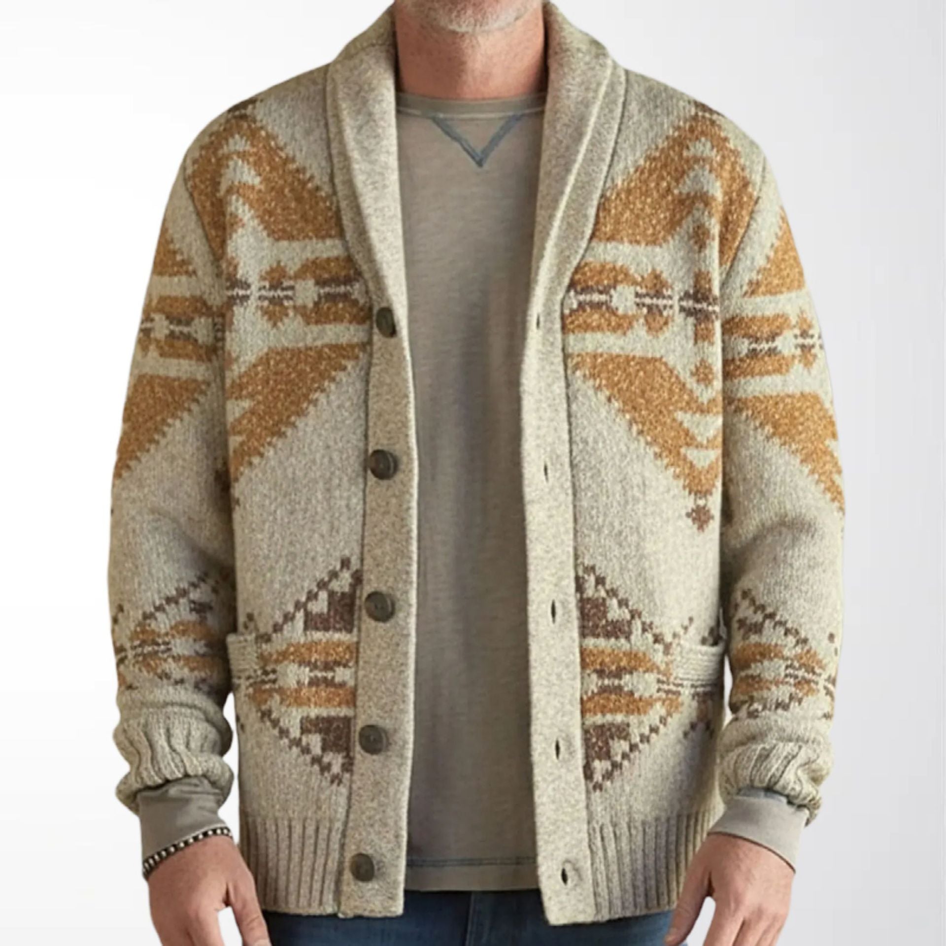 Cross-Border New Men's Ethnic Style Retro Geometric Jacquard Knitted Cardigan Autumn and Winter Loose Warm Sweater Sy0052