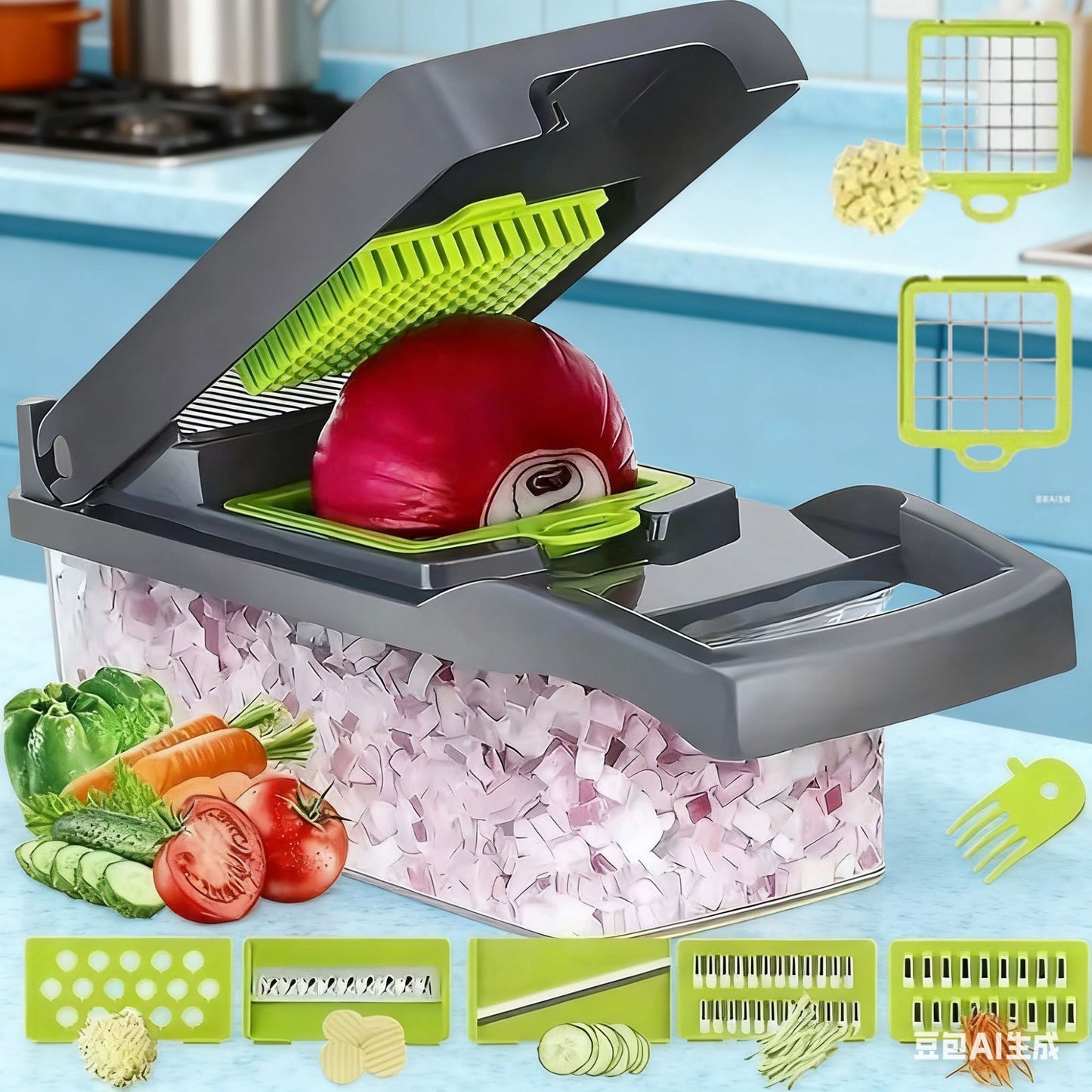 Cross-Border New Multifunctional Vegetable Cutter Household Potato Peeling, Shredding, Dicing and Slicing Kitchen Artifact Set Grater