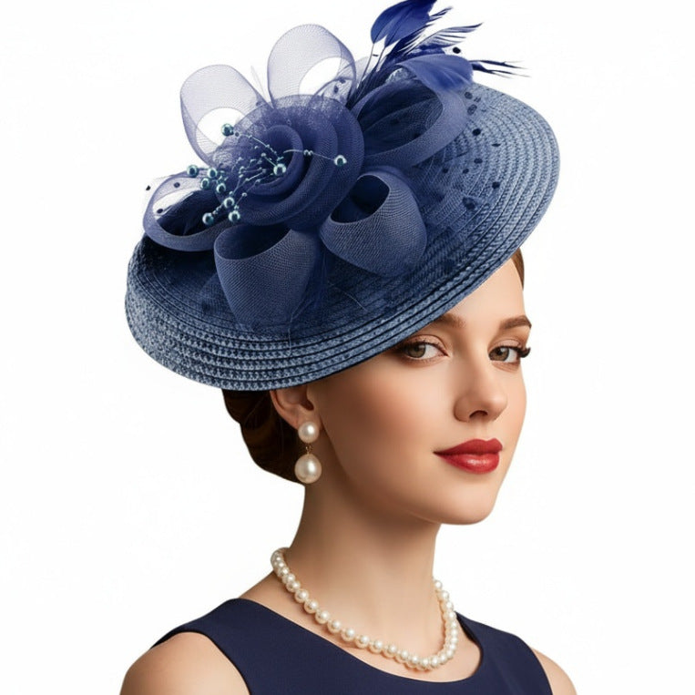 Cross-Border Popular Mesh Flower Headdress Straw Feather Hair Accessories Horse Racing Festival Tea Party Bridal Prom Hat Wholesale