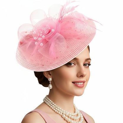 Cross-Border Popular Mesh Flower Headdress Straw Feather Hair Accessories Horse Racing Festival Tea Party Bridal Prom Hat Wholesale