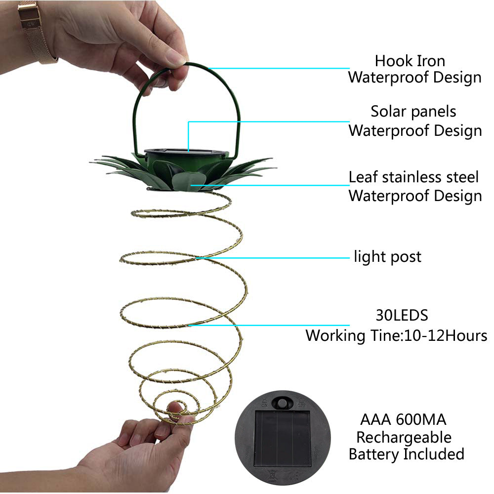 Cross-Border Popular Solar Lamp Pineapple Iron Lantern Led Copper Wire String Outdoor Waterproof Garden Decorative Hanging Lamp