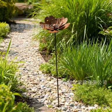 Cross-Border Rusty Flowers with Five Beads Wrought Iron Flowers Outdoor Decorative Floor Inserts Courtyard Backyard Decorative Flowers