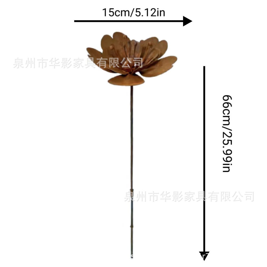 Cross-Border Rusty Flowers with Five Beads Wrought Iron Flowers Outdoor Decorative Floor Inserts Courtyard Backyard Decorative Flowers