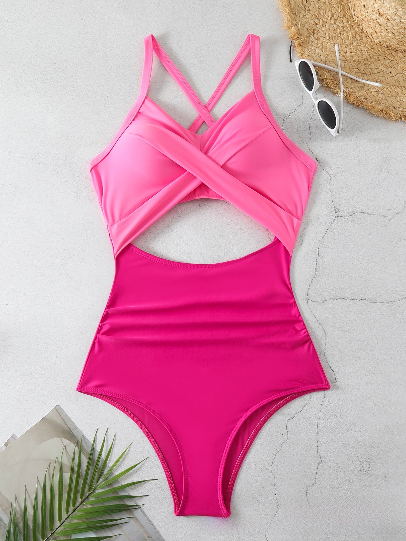 Cross-color-block swimsuit backless