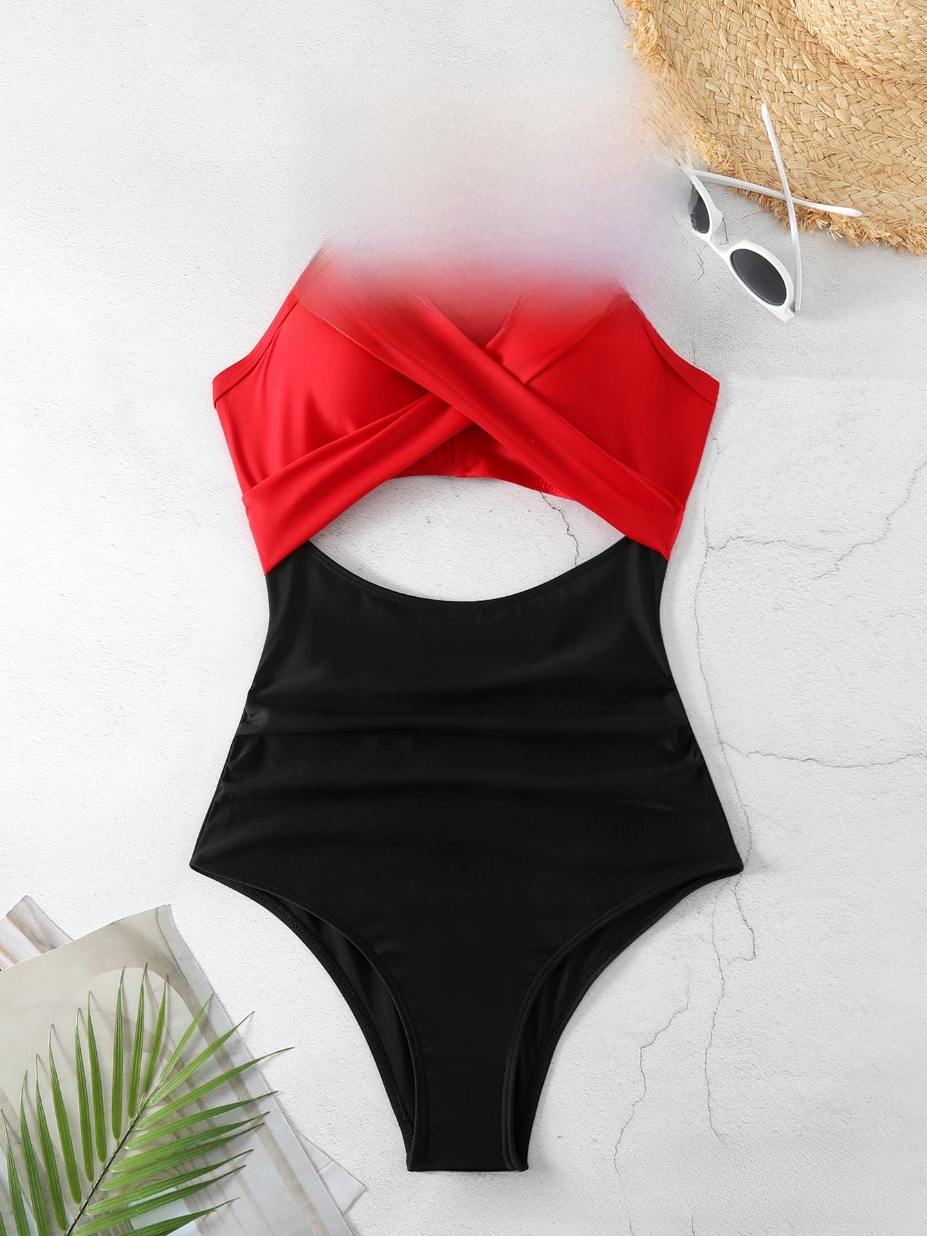 Cross-color-block swimsuit backless