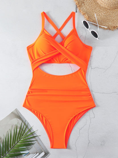 Cross-color-block swimsuit backless