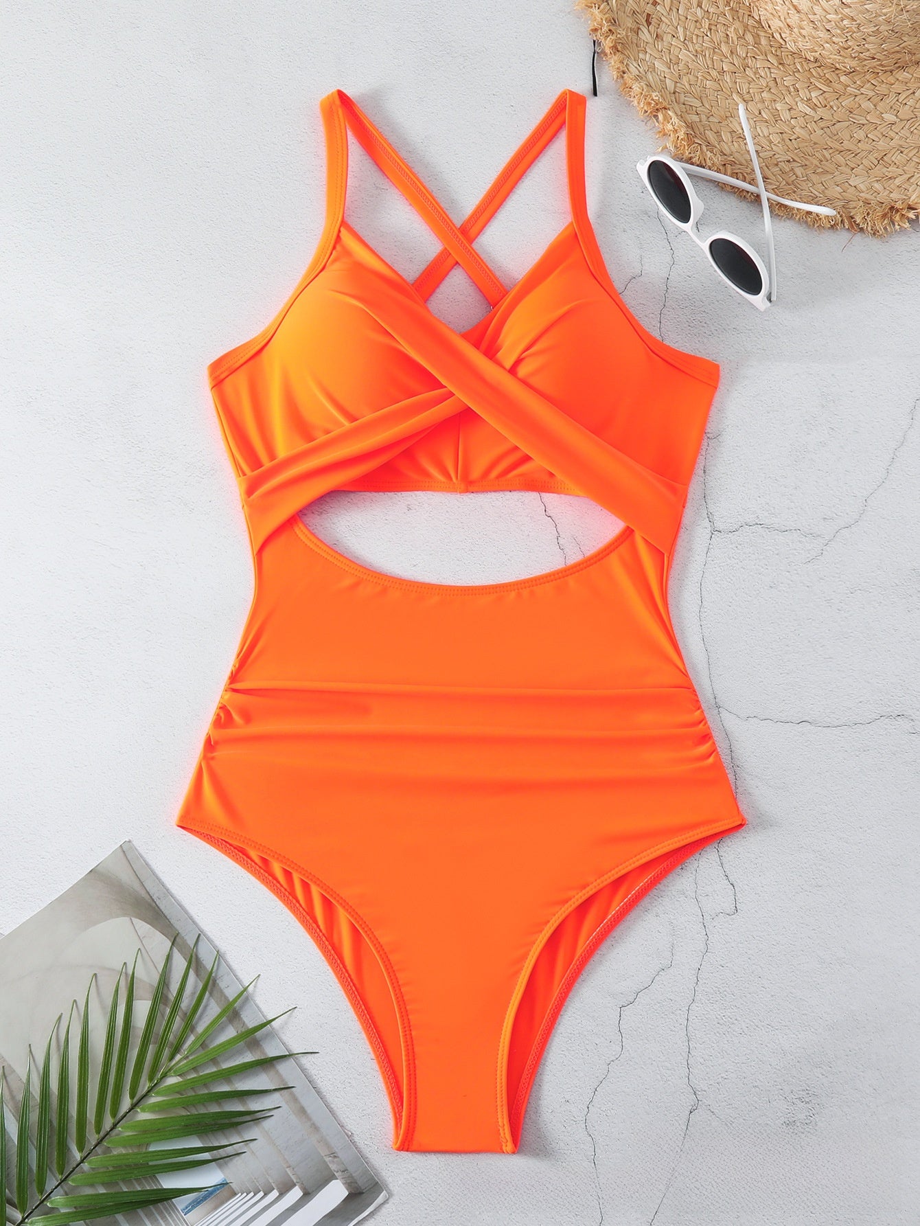 Cross-color-block swimsuit backless