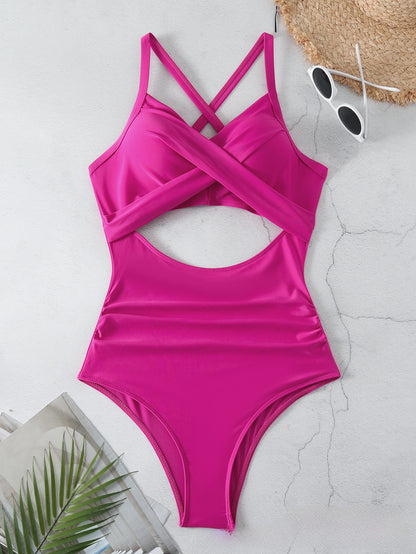 Cross-color-block swimsuit backless