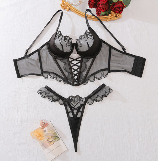 Cross-laced see-through underwear set
