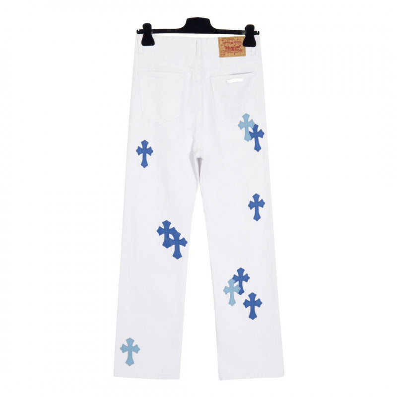 Cross leather jeans