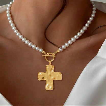 Cross Pendant Heart Drop Alloy Necklace