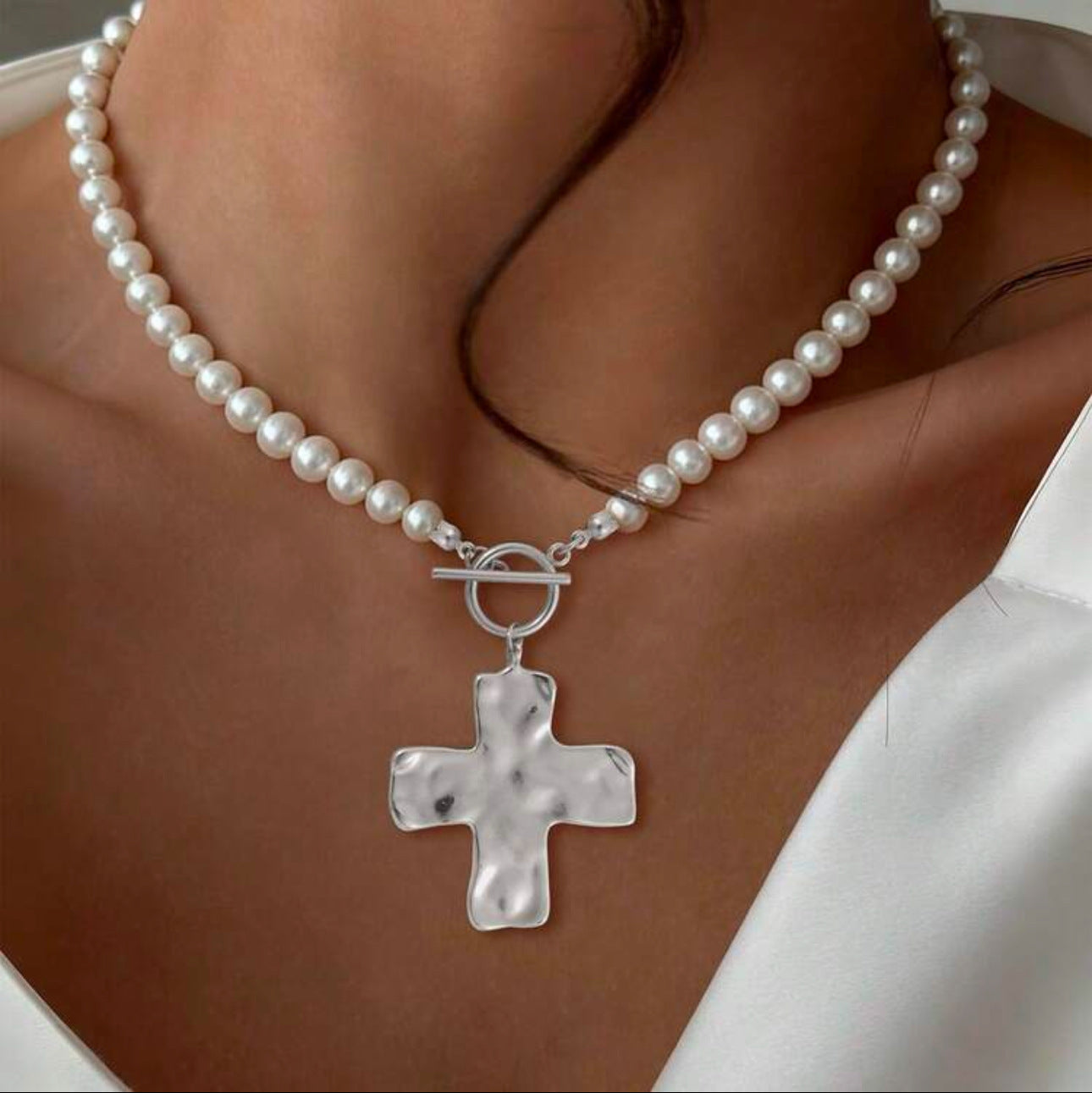 Cross Pendant Heart Drop Alloy Necklace