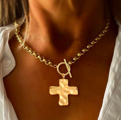 Cross Pendant Heart Drop Alloy Necklace